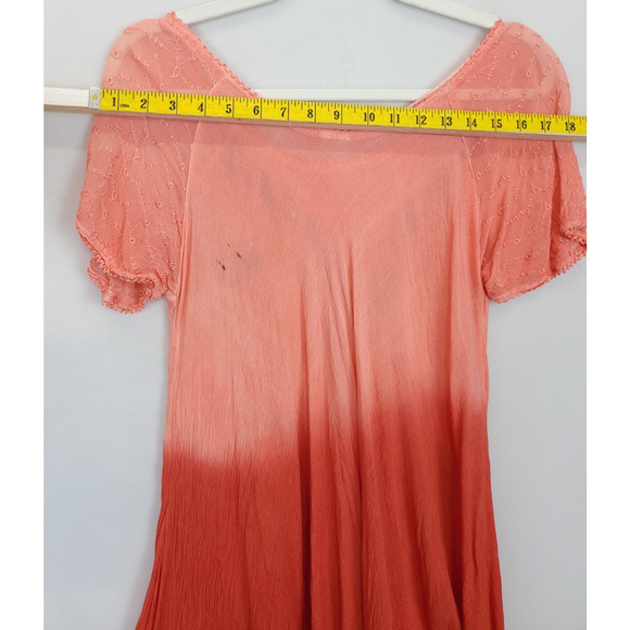 Asymmetrical Dress Boho Hippie Watercolor Ombre Peach Rust Floral Embroidered M - Picture 6 of 15